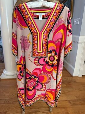 Trina Turk Pink Multi Floral Midi Caftan Dress